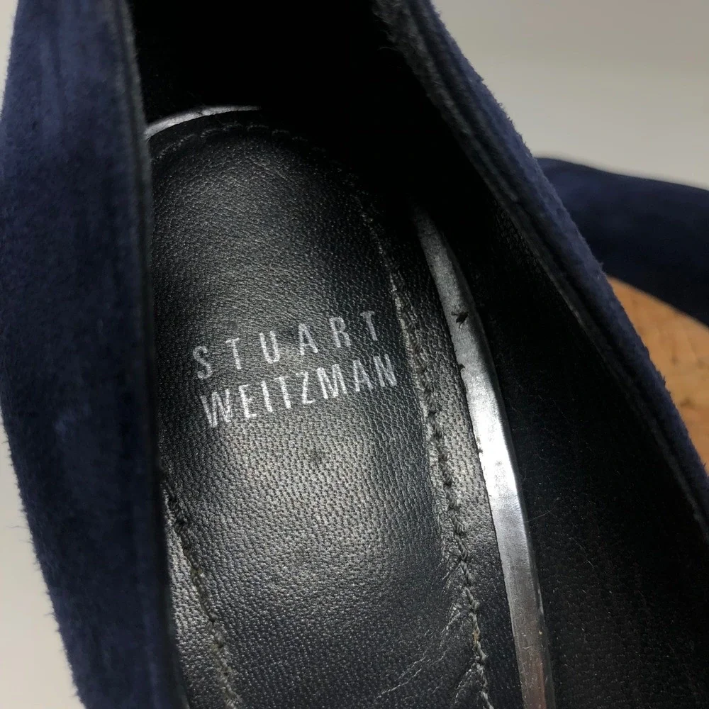 Stuart Weitzman Wedge Pumps Womens 9.5 Navy Blue Suede Cork Platform